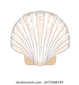 Vector seashell isolated on white background. Yellow sea shell icon. Summer, underwater or ocean life clipart. Cute flat aquatic illustration for kids. Vacation beach object or marine accessory