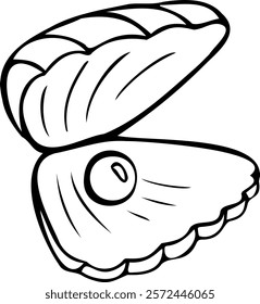 Vector seashell with pearl, simple conch icon in black color