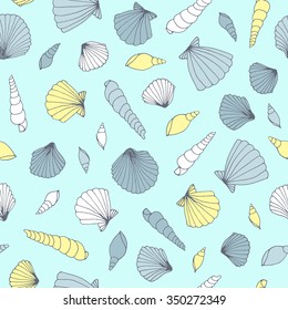 Vector seashell seamless pastel pattern.