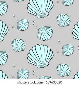 Conchas vectoriales con joyas. Fondo tropical de naturaleza de verano. Huella oceánica tropical de las vacaciones de moda