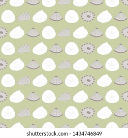 Vector Seashells on Green seamless pattern background. Perfect for fabric, scrapbooking, and wallpaper projects.