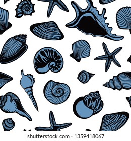 Vector Seashells seamless pattern background. Great for ocean style fabric design, crafting, printing