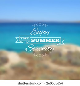 Vector seaside blurry summer sea landscape. Vacation, travel, holiday tour backdrop.