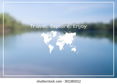 Vector seaside landscape with hipster badge. Outdoor.Vacation, travel, tour blurry backdrop. Blurred. Vector version illustration