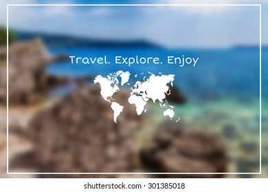 Vector seaside landscape with hipster badge. Outdoor.Vacation, travel, tour blurry backdrop. Blurred. Vector version illustration