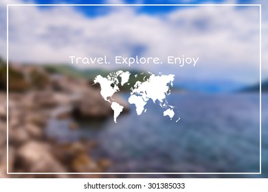 Vector seaside landscape with hipster badge. Outdoor.Vacation, travel, tour blurry backdrop. Blurred. Vector version illustration