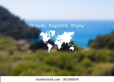 Vector seaside landscape with hipster badge. Outdoor.Vacation, travel, tour blurry backdrop. Blurred. Vector version illustration