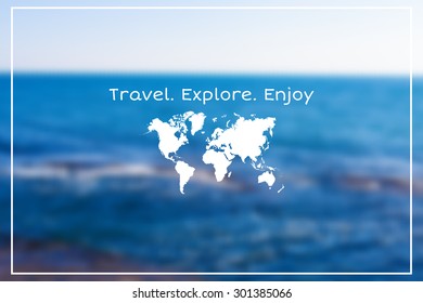 Vector seaside landscape with hipster badge. Outdoor.Vacation, travel, tour blurry backdrop. Blurred. Vector version illustration