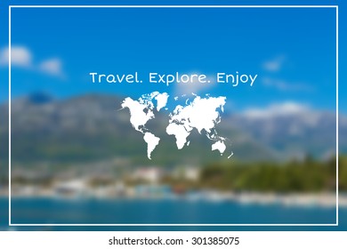 Vector seaside landscape with hipster badge. Outdoor.Vacation, travel, tour blurry backdrop. Blurred. Vector version illustration