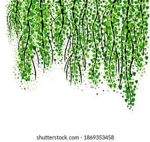 Vector season background with tree branches, green leaves, decorative Birch branches. Vector illustration