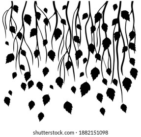 Vector season background with tree branches, monochrome leaves, decorative Birch branches. Vector illustration