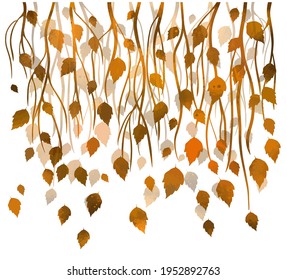 Vector season background with tree branches, orange leaves, decorative Birch branches. Vector illustration