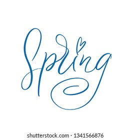 Vector season Calligraphy Poster  Spring .The blue lettering on the white background