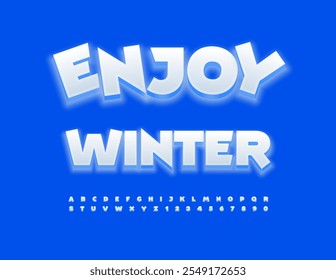 Vector season emblem Enjoy Winer. Funny Glowing Font. Snow style Alphabet Letters and Numbers set