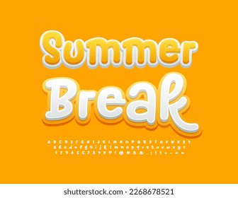 Vector seasonal banner Summer Break with handwritten Font. White and Sunny Yellow Alphabet Letters, umbers and Symbols set