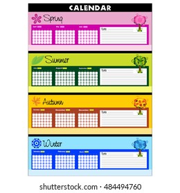 vector seasonal blank calendar, January to December. illustration of blank template calendar with seasonal objects for companies and graphic designers. Monthly and seasonal blank calendar.