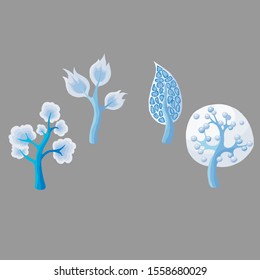Vector seasonal fantasy forest trees isolated. Fairy tale, alien world. Game botanical design elements. . Winter trees