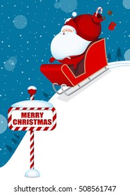 Vector seasonal holiday illustration for winter and Christmas.
Santa Claus riding a sleigh.
