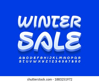 Vector seasonal promo Winter Sale. Creative White Font. 3D artistic Alphabet Letters and Numbers set
