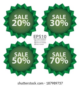 Vector : Seasonal, Special Promotion or Marketing Material, Green Sale 20 - 70 Percent Icon or Label Isolated on White Background