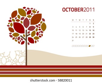 vector seasonal tree calendar october