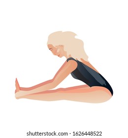 Vector seated forward bend yoga girl Paschimottanasana isolated on white background