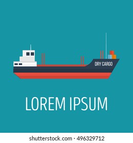 Vector seaway ocean delivery and shipping boat. Ship in modern flat style for illustrations, poster, t-shirts, web sites and others. Vector illustration isolated on a blue background. 