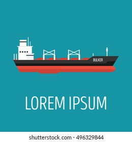 Vector seaway ocean delivery and shipping boat. Ship in modern flat style for illustrations, poster, t-shirts, web sites and others. Vector illustration isolated on a blue background. 