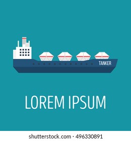Vector seaway ocean delivery and shipping boat. Ship in modern flat style for illustrations, poster, t-shirts, web sites and others. Vector illustration isolated on a blue background.