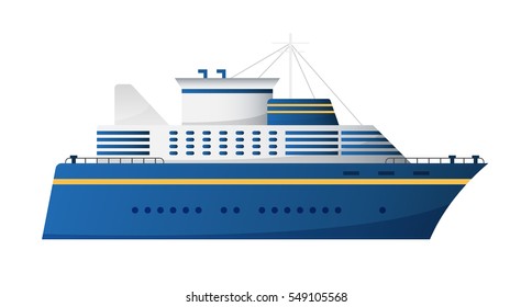 Vector seaway and ocean water transport passenger ship transatlantic cruise liner trendy flat design, side view. cruise liner vector
