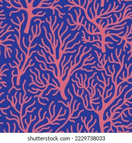 Abstraktes, nahtloses Muster von Seetang-Korallen. Moderne minimalistische organische Formen Matisse inspiriert. Riff unter Wasser plant doodle Hintergrund. Aquarium-, Ozean- und Meeralgenwasserpflanzen