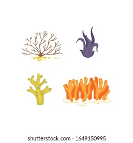Vektorillustration Algen-Symbole einzeln auf Weiß. Meereskorallen und Unterwasserpflanzen.