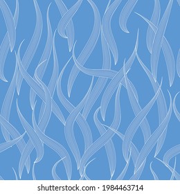 Vector seaweed texture, seamless pattern on blue background.