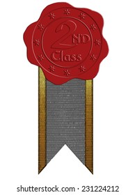 Vector Second Class Red Wax Seal with Stars and Ribbon