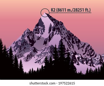 Vector second highest mountain in the world K2. Karakorum Range