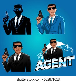 vector of secret agent holding guns