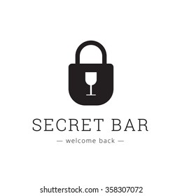 Vector secret bar logo with little glass as a keyhole