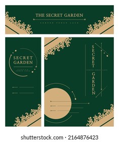 [Vector] Plantillas de diseño de temas de jardín secreto con encaje de valla curvada para banners, tarjetas, etc. 