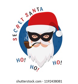 Vector Secret Santa Christmas illustration with Santa Claus in glasses isolated. Xmas background.