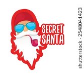 vector secret santa claus with sunglasses label or sticker isolated on white background. Secret santa gift png ideas concept illustration