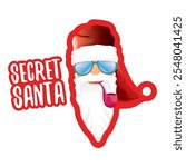 vector secret santa claus with sunglasses label or sticker isolated on white background. Secret santa gift png ideas concept illustration