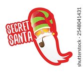 vector secret santa claus with sunglasses label or sticker isolated on white background. Secret santa gift png ideas concept illustration