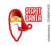 vector secret santa claus with sunglasses label or sticker isolated on white background. Secret santa gift png ideas concept illustration