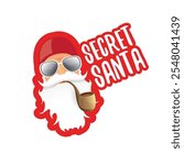 vector secret santa claus with sunglasses label or sticker isolated on white background. Secret santa gift png ideas concept illustration