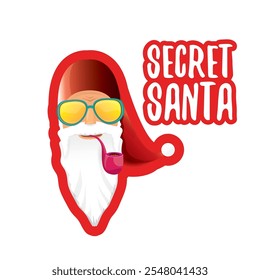 vector secret santa claus with sunglasses label or sticker isolated on white background. Secret santa gift png ideas concept illustration