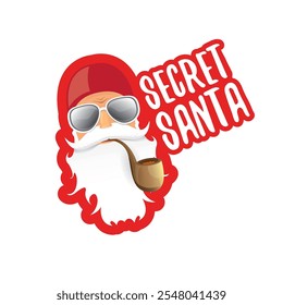 vector secret santa claus with sunglasses label or sticker isolated on white background. Secret santa gift png ideas concept illustration