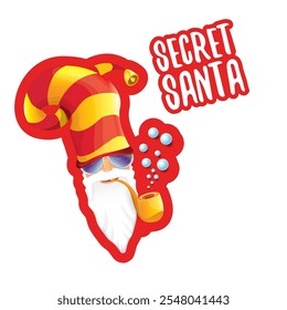 vector secret santa claus with sunglasses label or sticker isolated on white background. Secret santa gift png ideas concept illustration