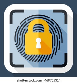 Vector Security Concept Icon - Locked Fingerprint Scanner