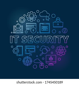 Vector IT Security round concept linear colored illustration on dark background