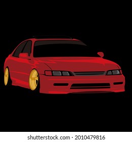 vector sedan car with cool colors and seen from the side slightly forward